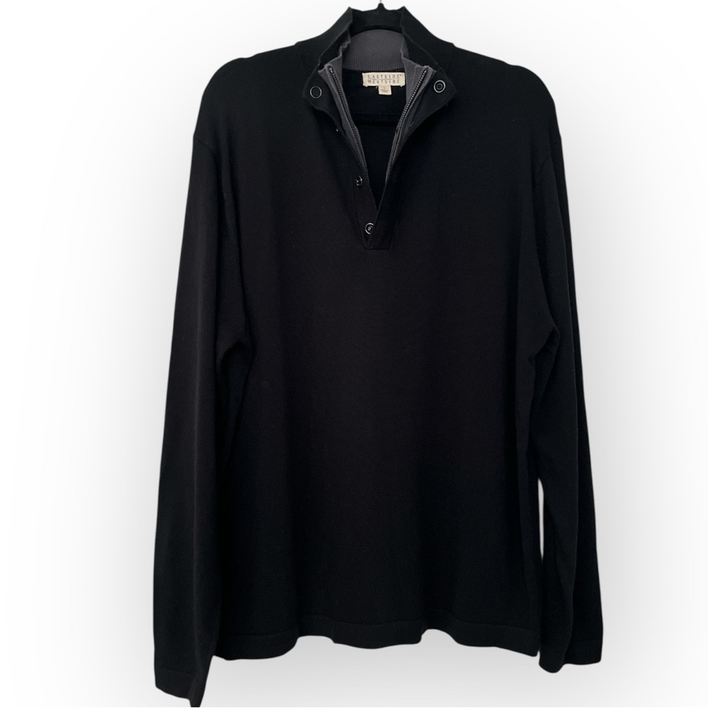 Eastside Westside Double Mock Neck 3/4 Zip Long Sleeve Cotton Sweater Black L